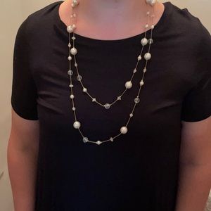 White Beaded Layered Necklace